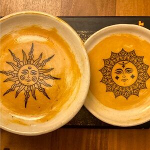 Set of two sun 🌞 handmade pottery plates- handmade decor for desk or tables 🌼